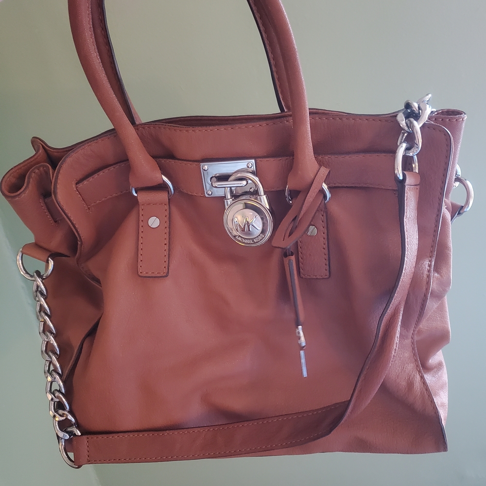 Michael Kors Brown Leather Satchel with Silver Accents